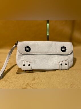 Cole Haan Villager Textured White Leather Wristlet Clutch with Top Flap